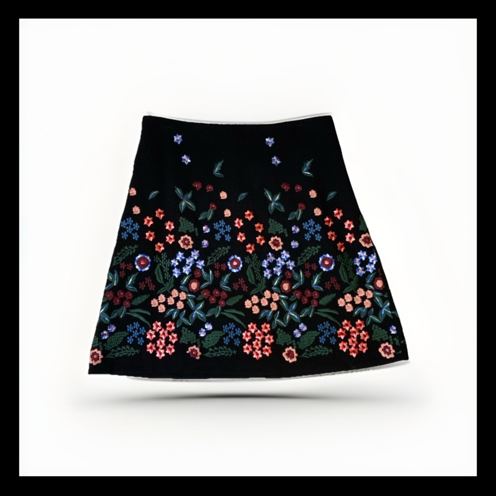 Zara Black A-Line Skirt with Floral Embroidery